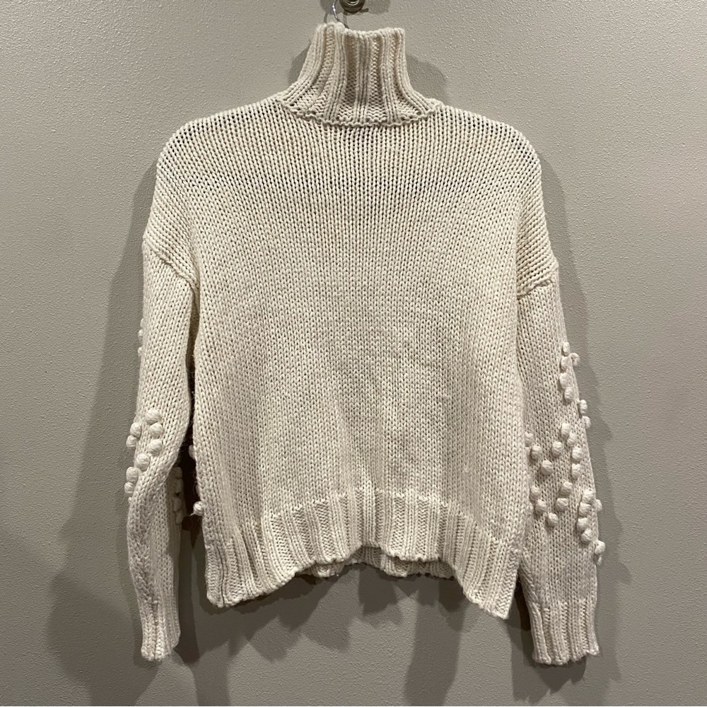 Aqua Bauble Pom Pom Heart Knit Turtleneck Sweater Cream XS - Picture 3 of 7